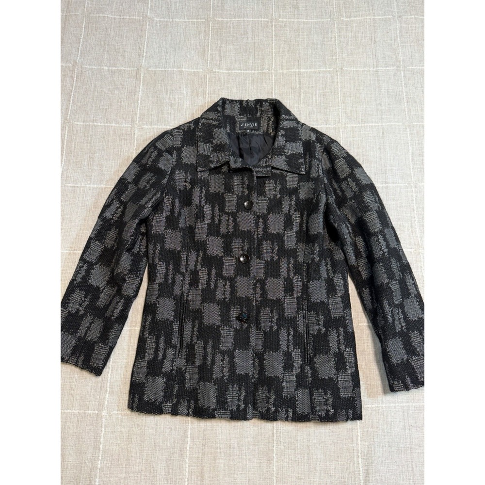 J'Envie New York Womens Size 8 Black Gray Textured Jacket Wool Alpaca Lined